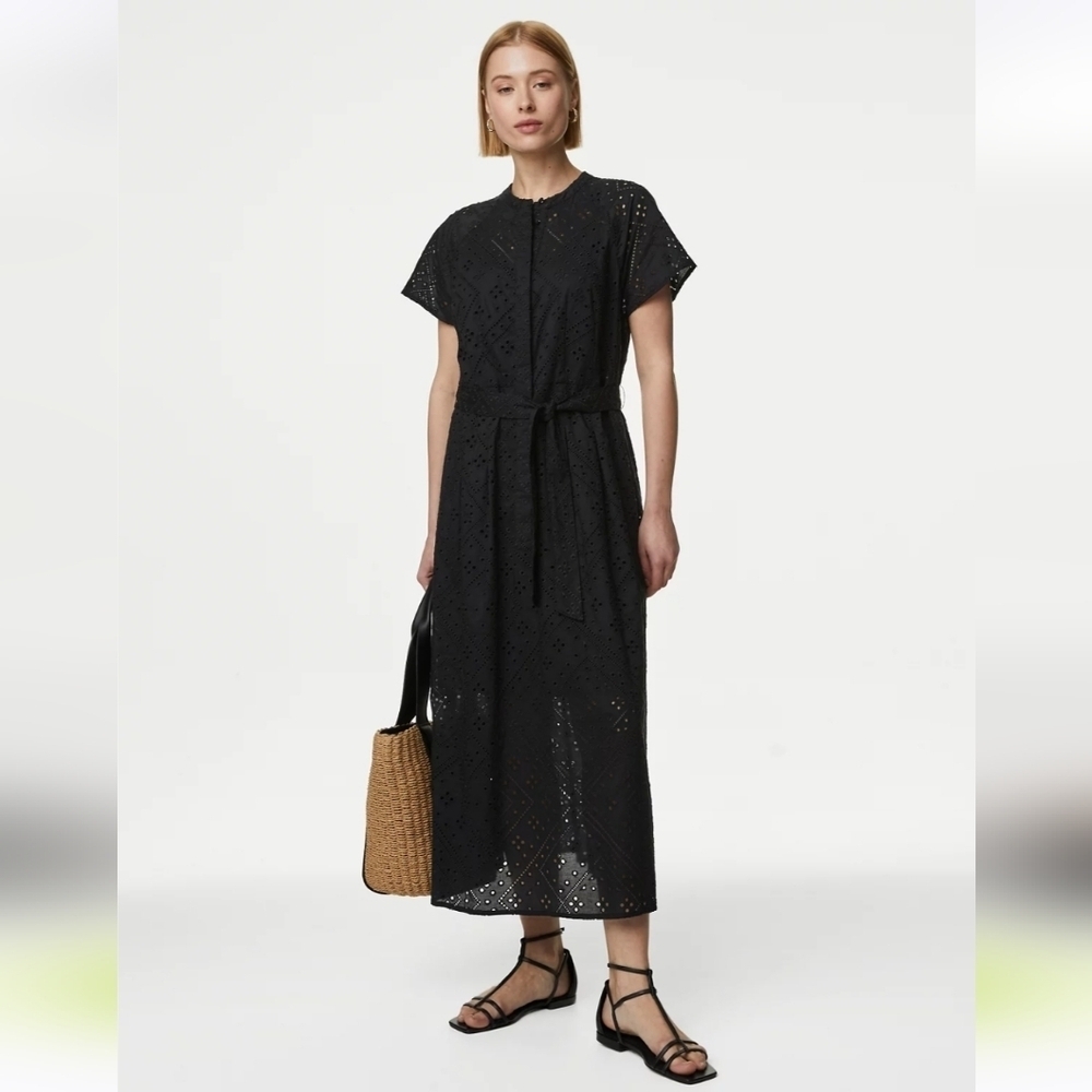 Autograph NWTs Pure Cotton Broderie Midaxi Shirt Dress